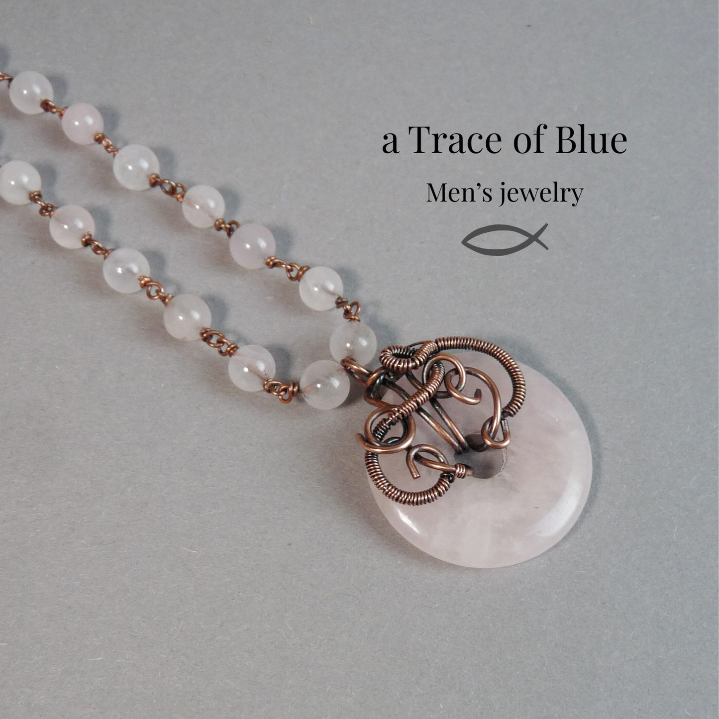 Herren-Perlenkette mit Rosenquarz-Donut