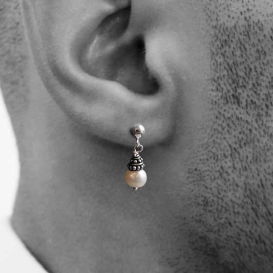 Heren oorknopjes met parel (per stuk) - zilveren heren oorbellen