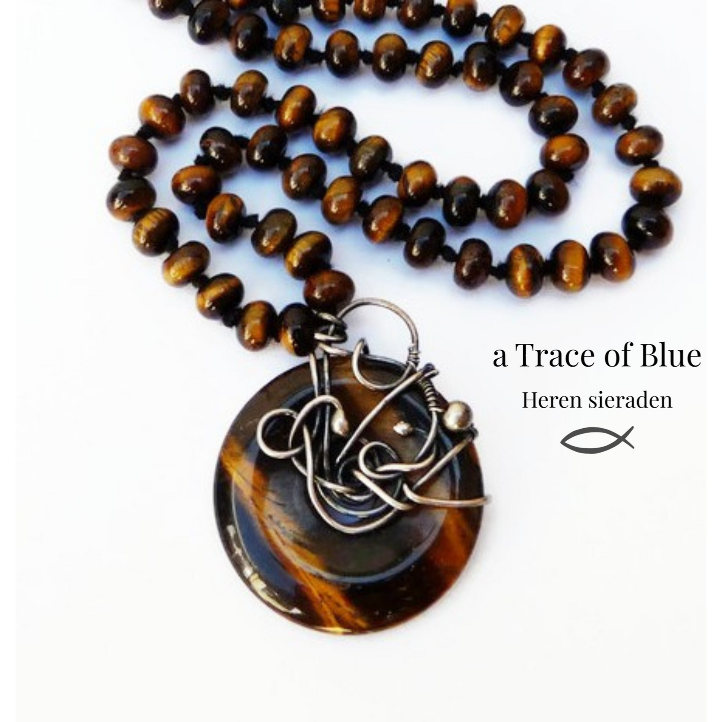 Men's Necklace with Tiger Eye - Beaded Necklace for Men