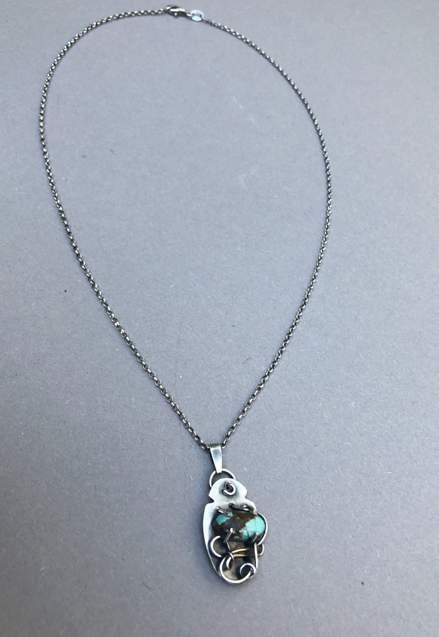 Silver Men's Necklace with Handmade Turquoise Pendant