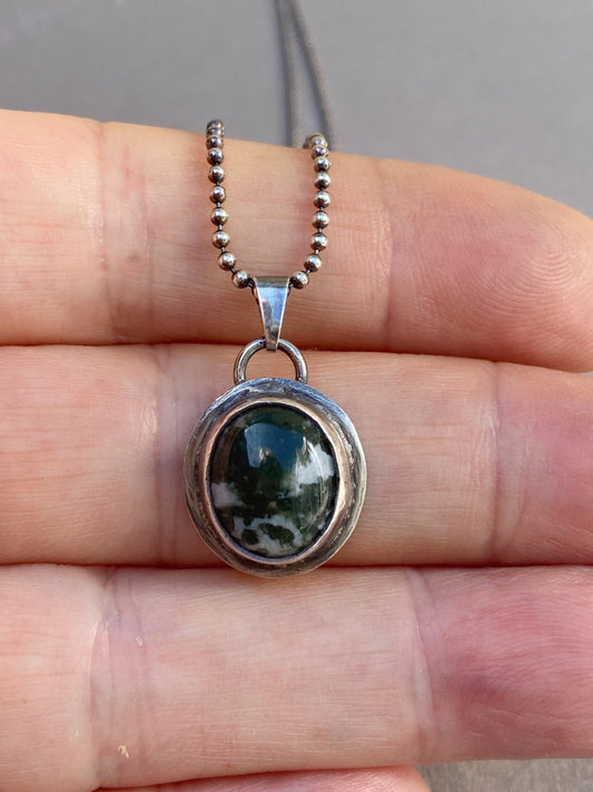 Silver Men's Necklace with Tree Agate Pendant