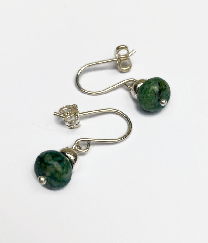 Modern men's earrings with Ruby in Zoisite