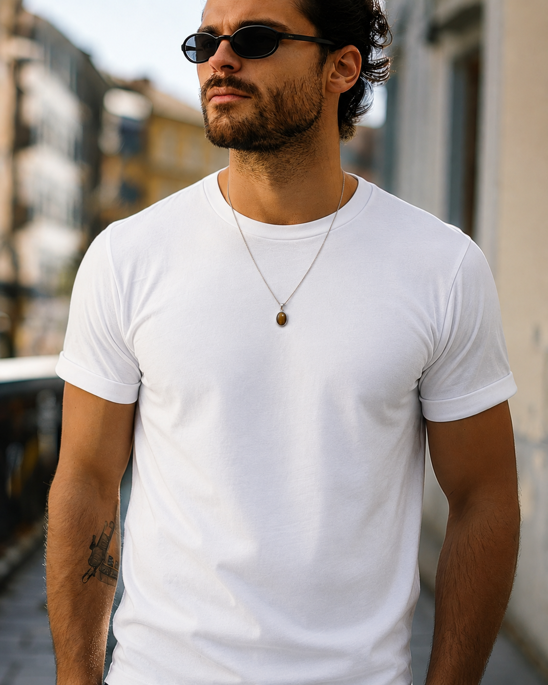 Men's silver necklace with Tiger's Eye pendant