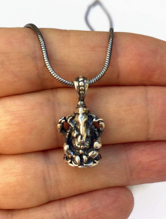 Sterling Silver Men's Necklace with Ganesha Pendant