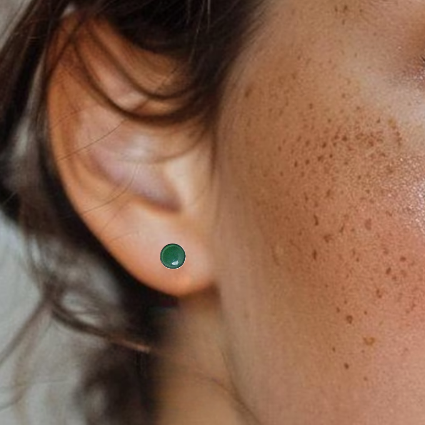 Silver stud earrings with aventurine