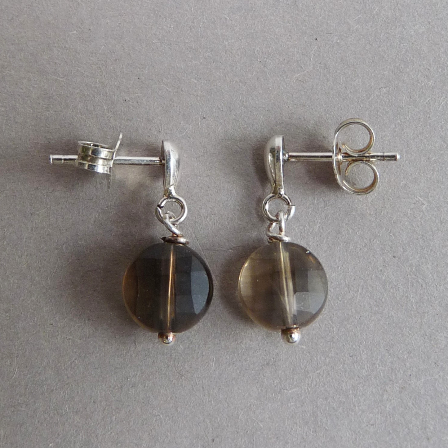 Sterling silver stud earrings with Smokey Quartz