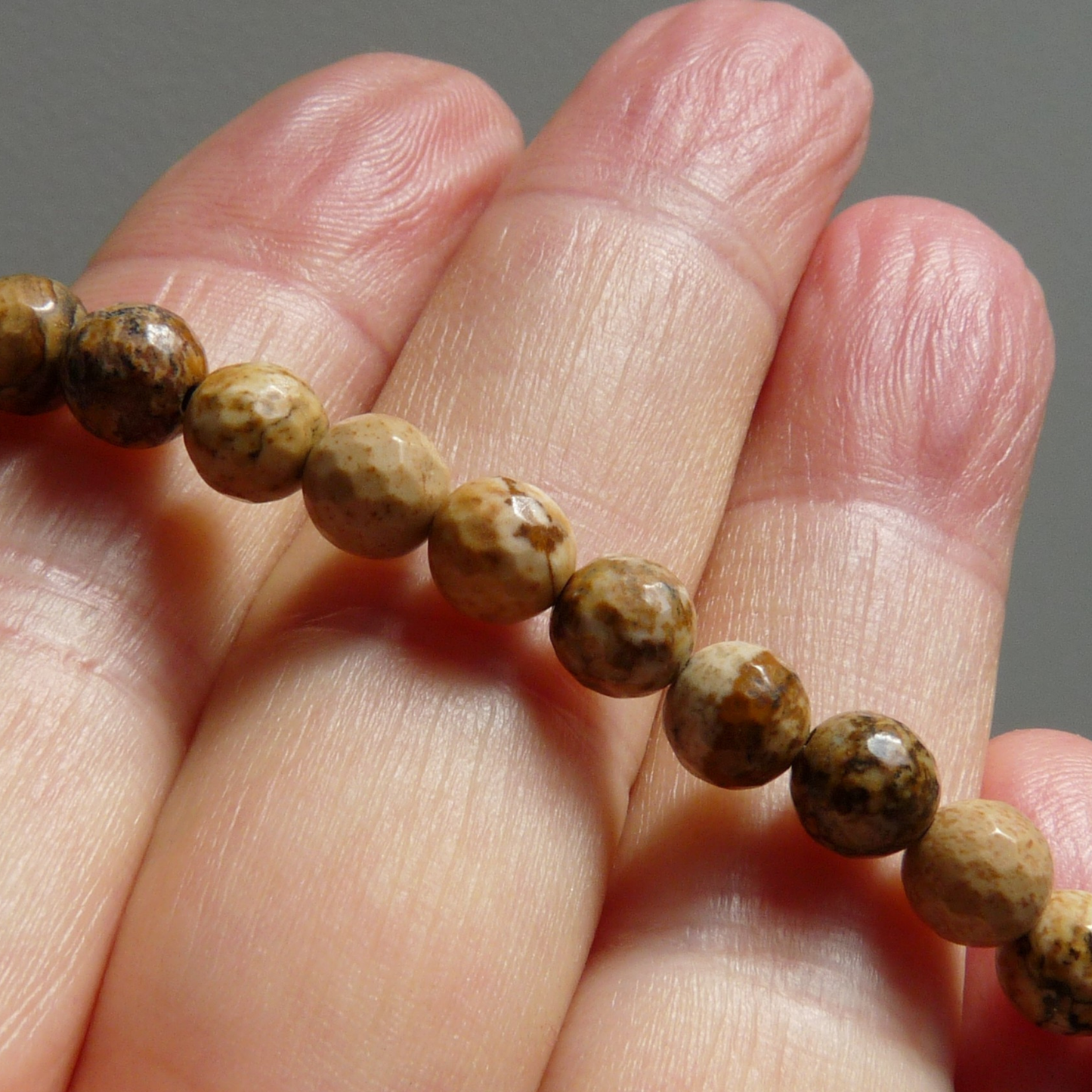 Men's Beaded Necklace with Pendant - Landscape Jasper and Tiger Iron