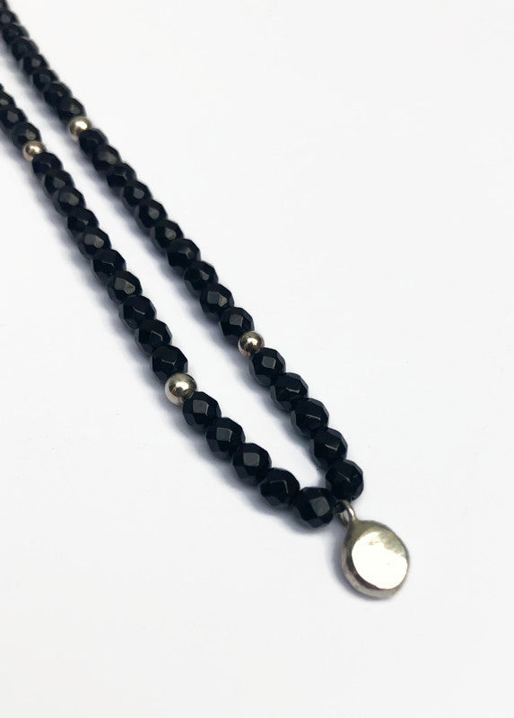 Black Onyx Men's Necklace with Silver Beads