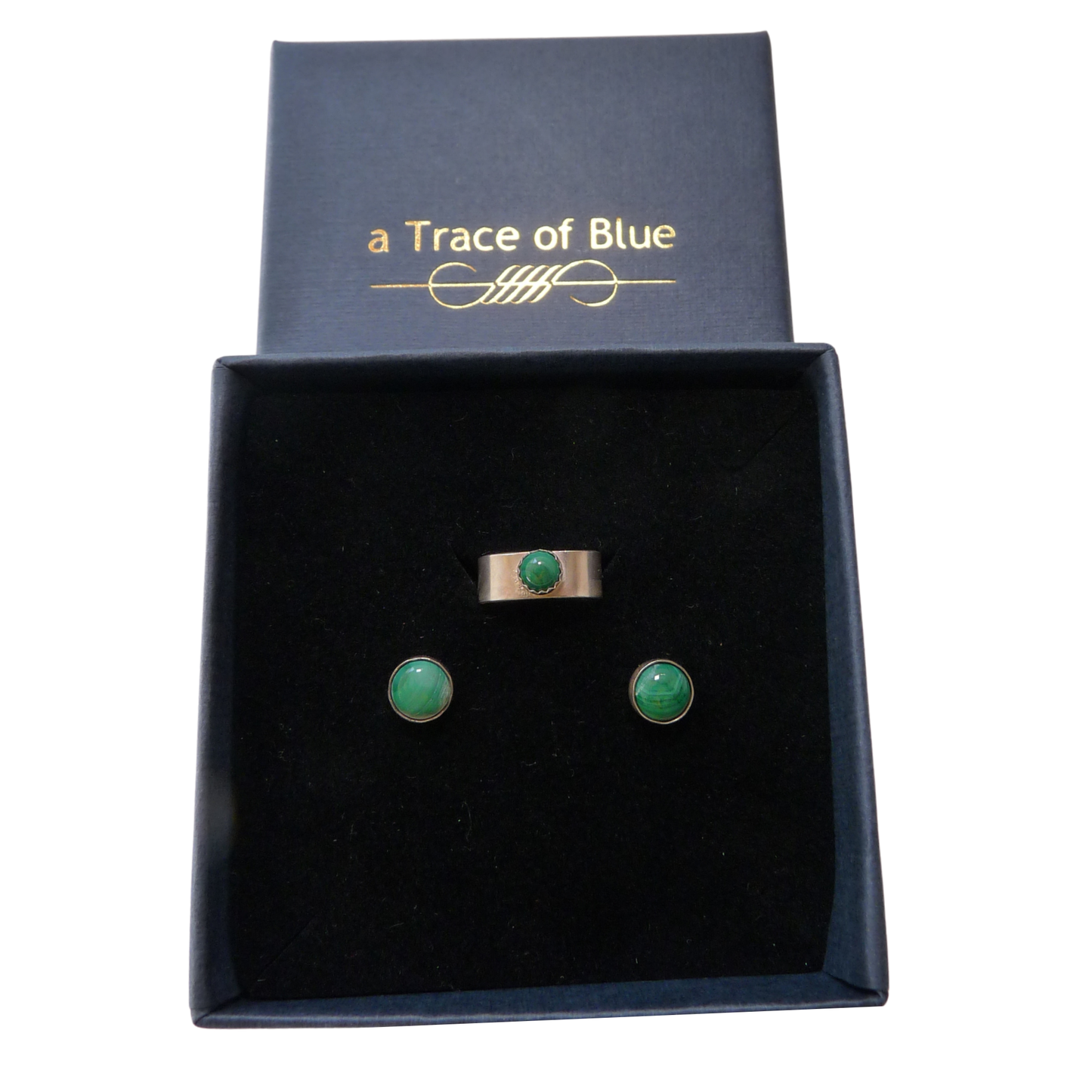 Silver men's ear cuff with Malachite – no piercing