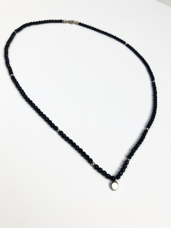 Black Onyx Men's Necklace with Silver Beads