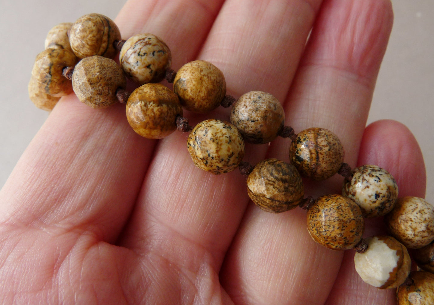 Natural stone necklace for men – spiritual men's necklace made of Landscape Jasper beads