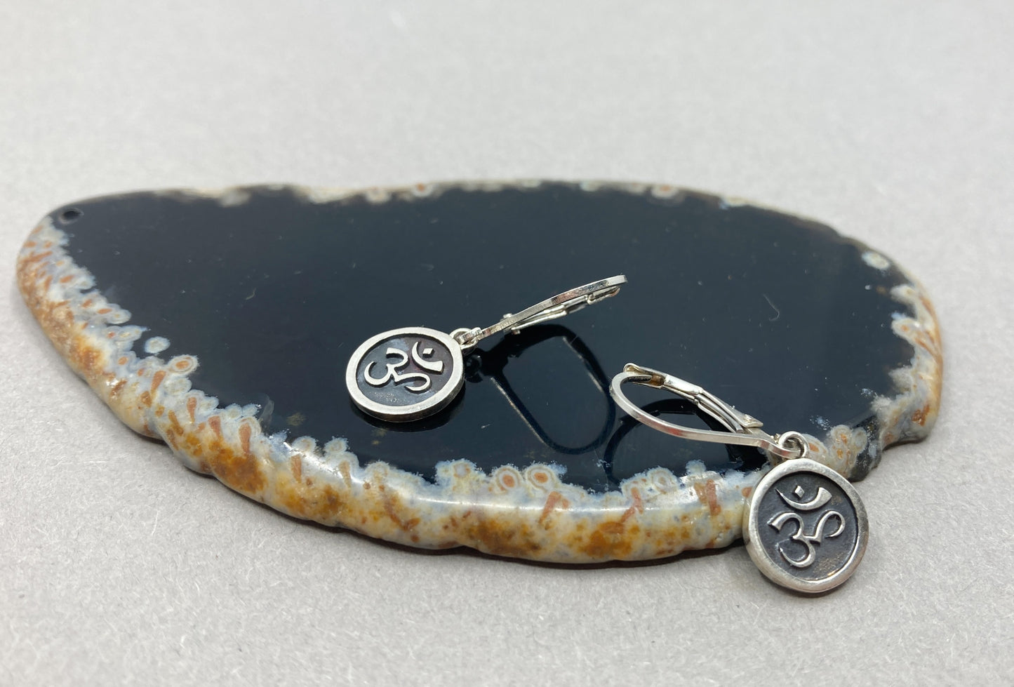 Handmade silver earrings with Ohm sign, spiritual jewelry