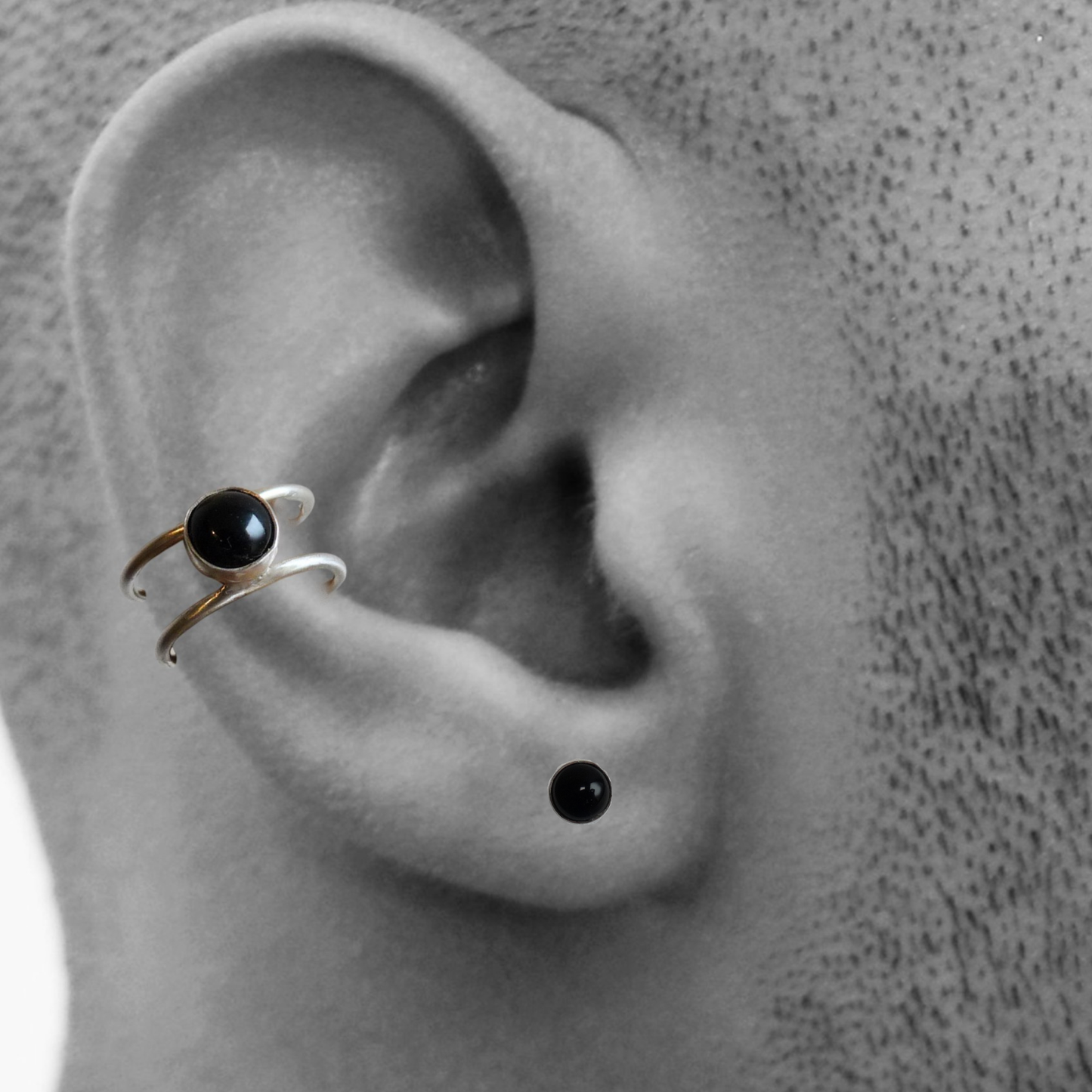 Onyx Oorknopjes voor heren in Sterling Zilver (per stuk)