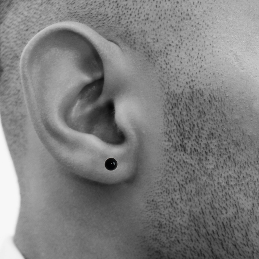 Onyx Oorknopjes voor heren in Sterling Zilver (per stuk)