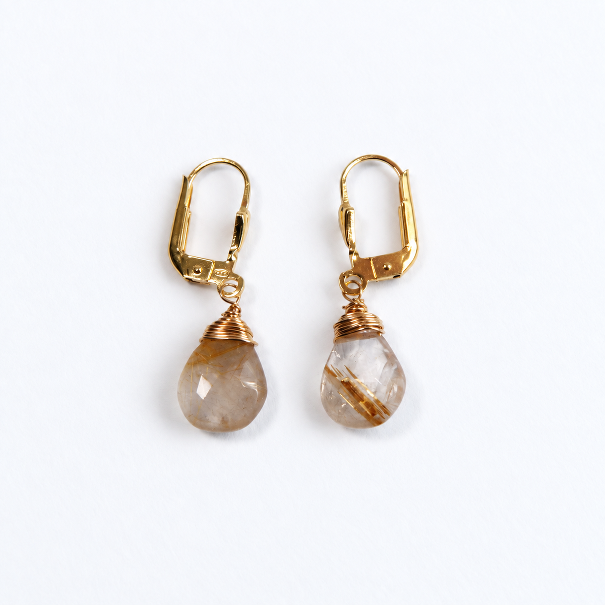 14K goldfilled oorbellen met rutielkwarts druppels