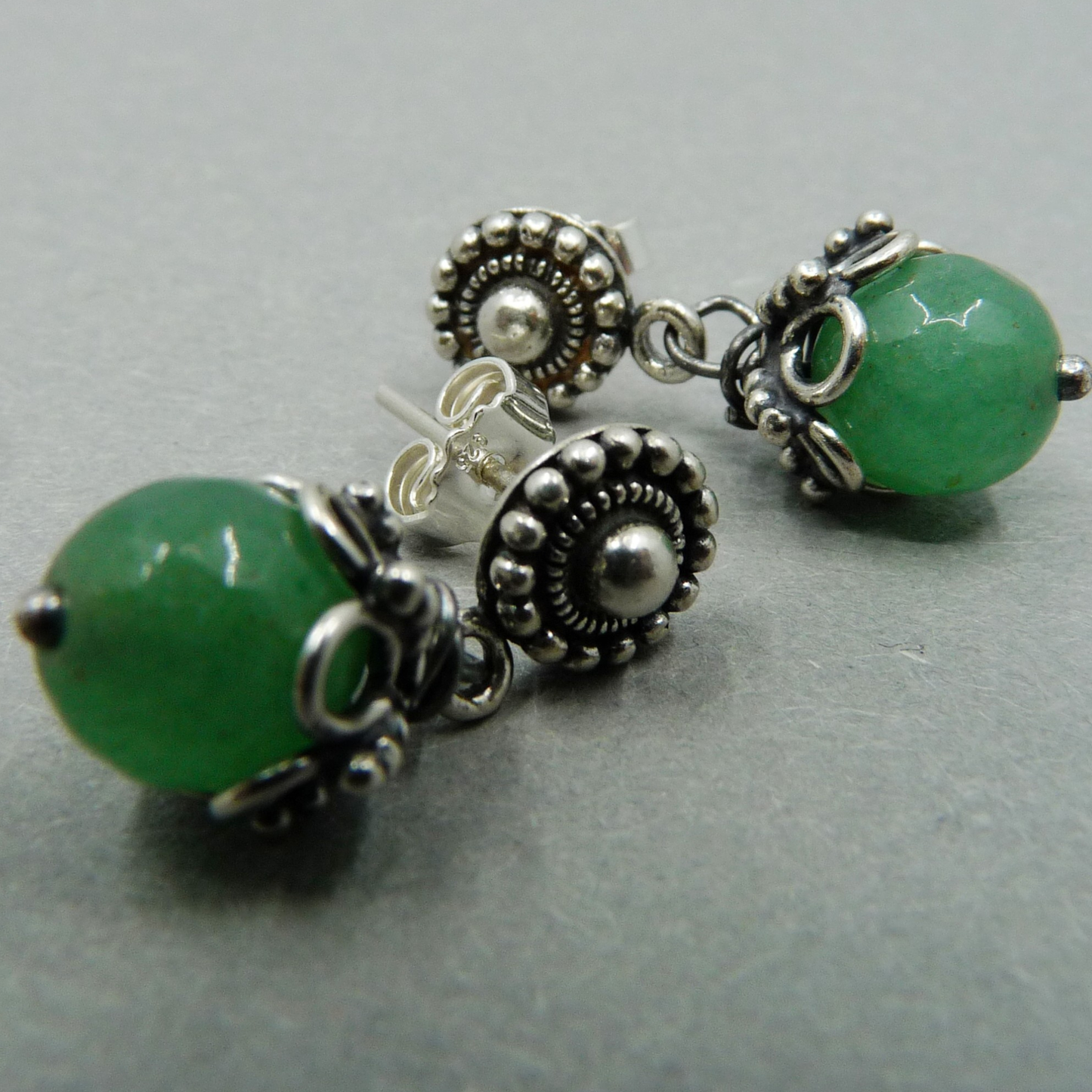 Genuine silver stud earrings with green Onyx – handmade earrings