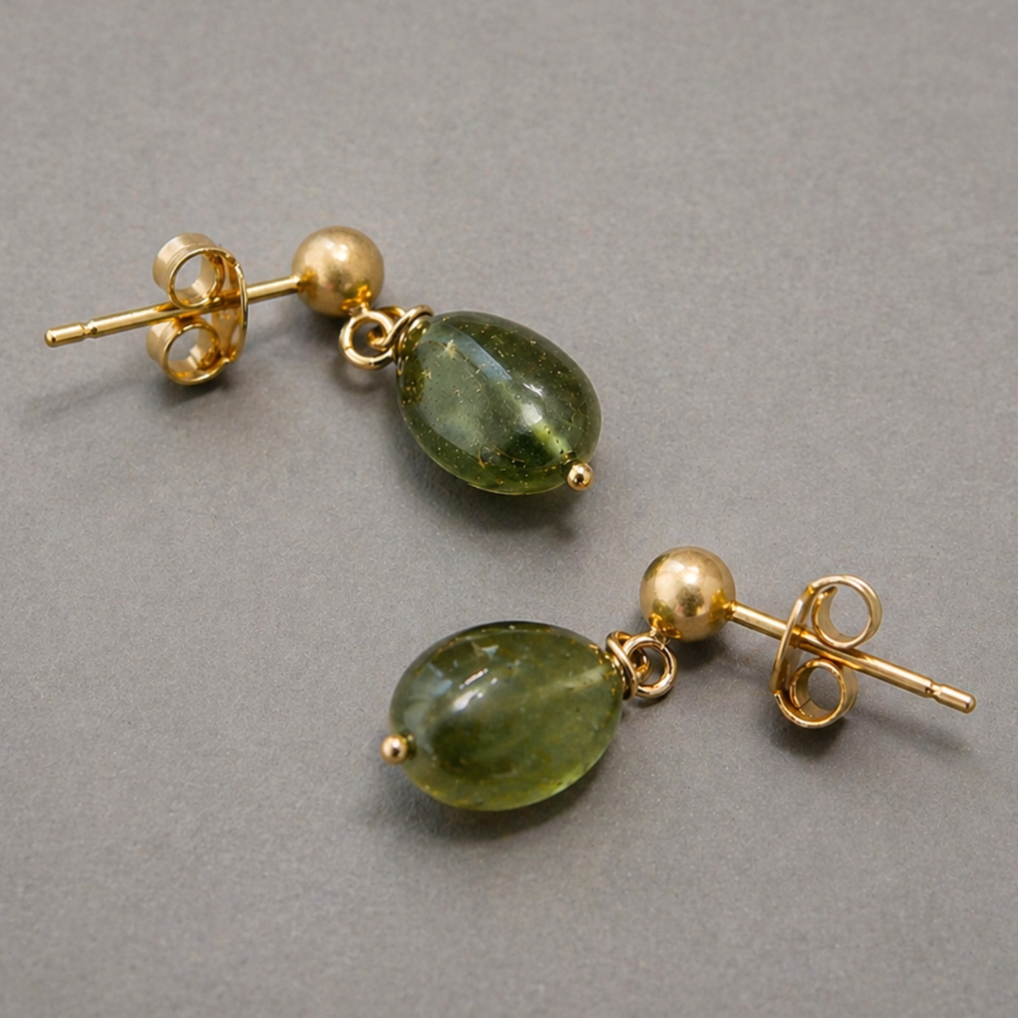14k Gold-filled Stud Earrings with Green Tourmaline - Minimalist Earrings