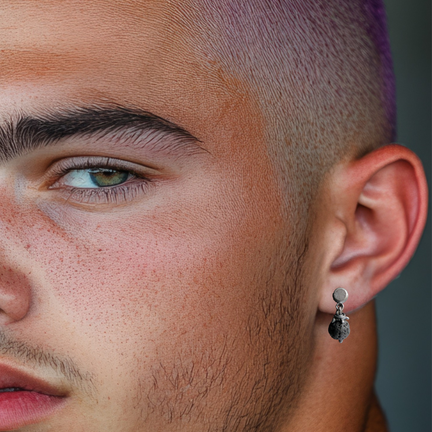 oorknopjes voor heren ruw zilver lava atob