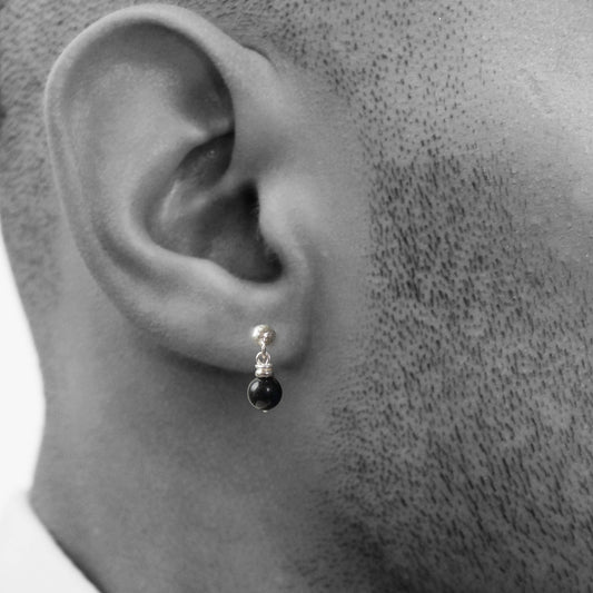 Oorknopjes voor mannen met Onyx kralen – zilveren heren oorbellen