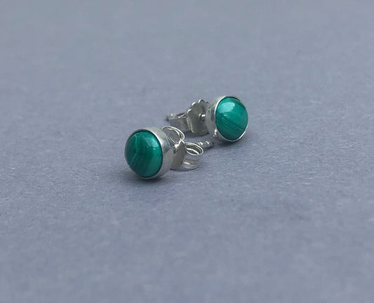 Sterling Silver Malachite Stud Earrings for Men