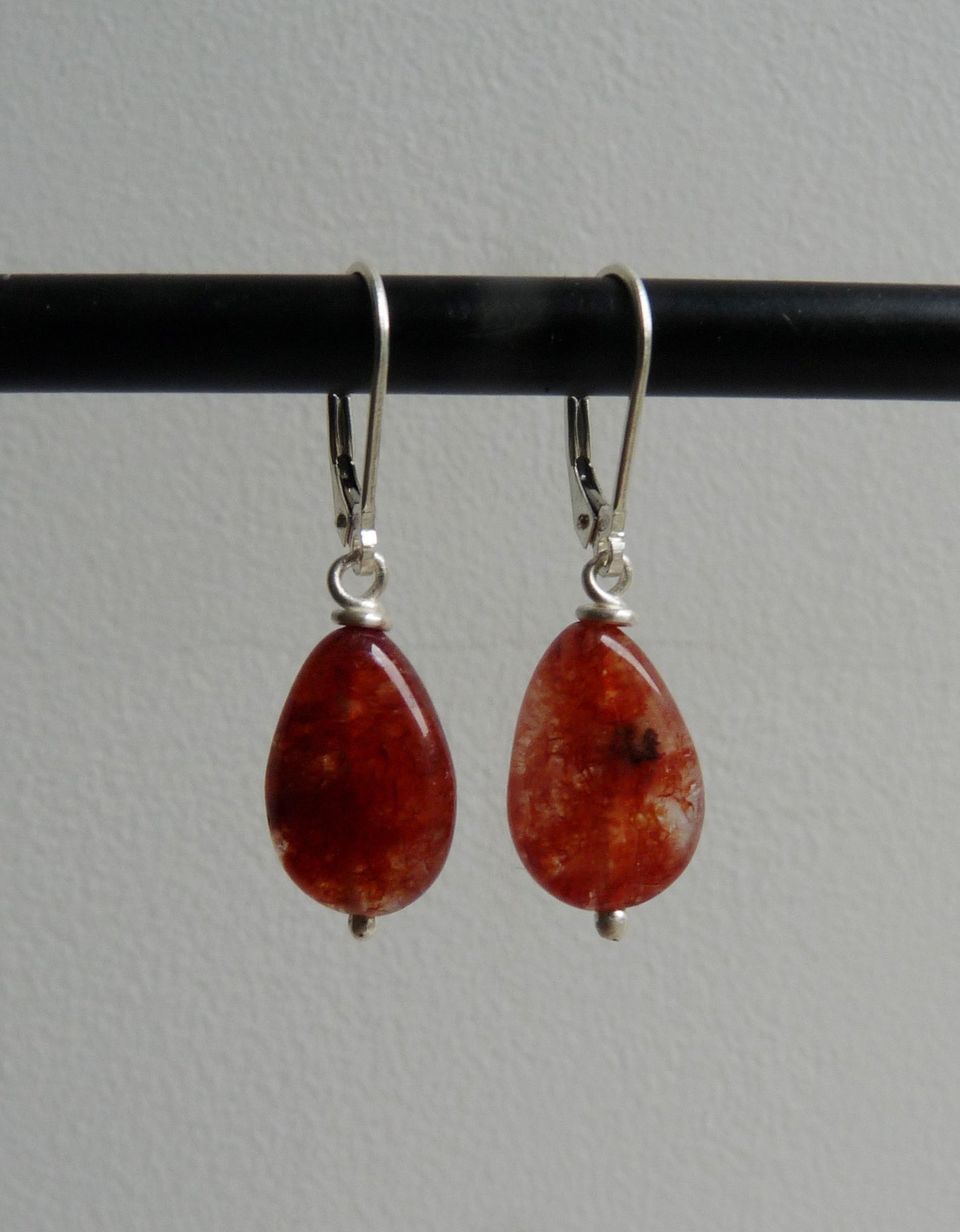 Silver earrings with red Jasper drops – handmade natural stone earrings