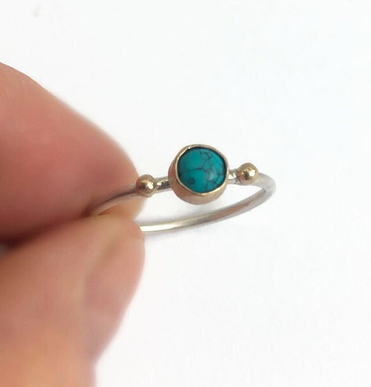 Gold and Silver Stackable Ring with Turquoise