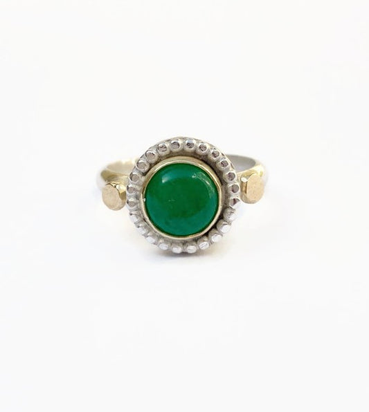 14kt goud en zilveren handgemaakte ring met groene Jade