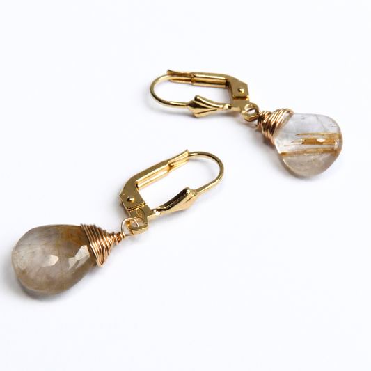 14K goldfilled oorbellen met rutielkwarts druppels