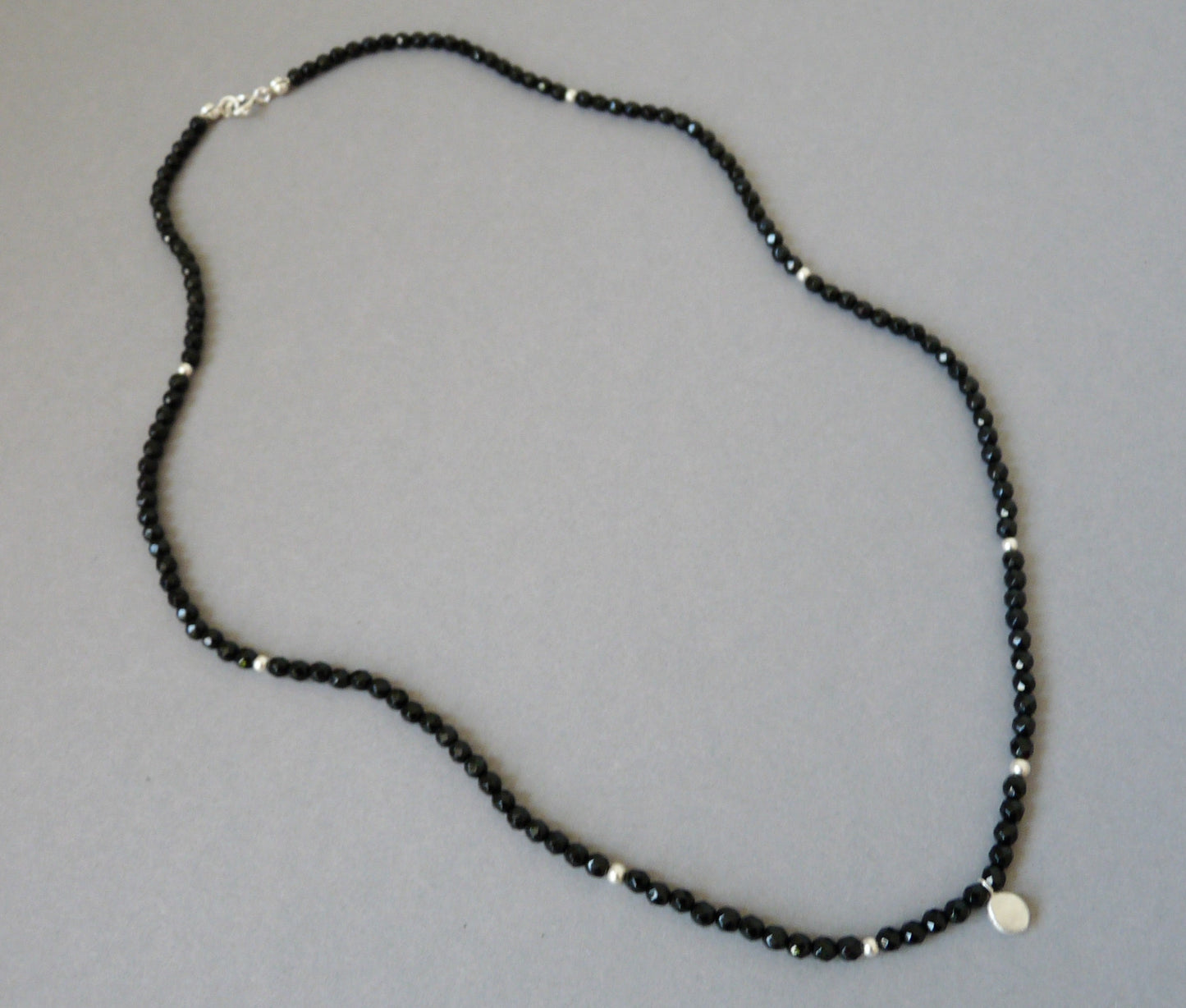 Black Onyx Men's Necklace with Silver Beads