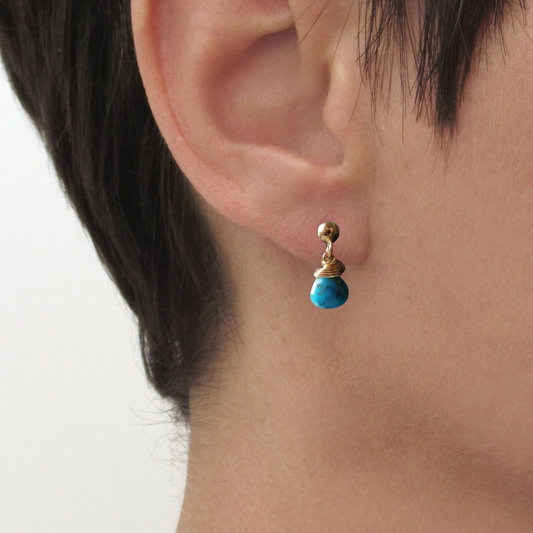 Gold-filled stud earrings with a turquoise droplet
