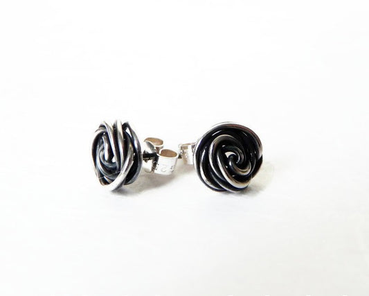 Silver rose earrings, stud earrings