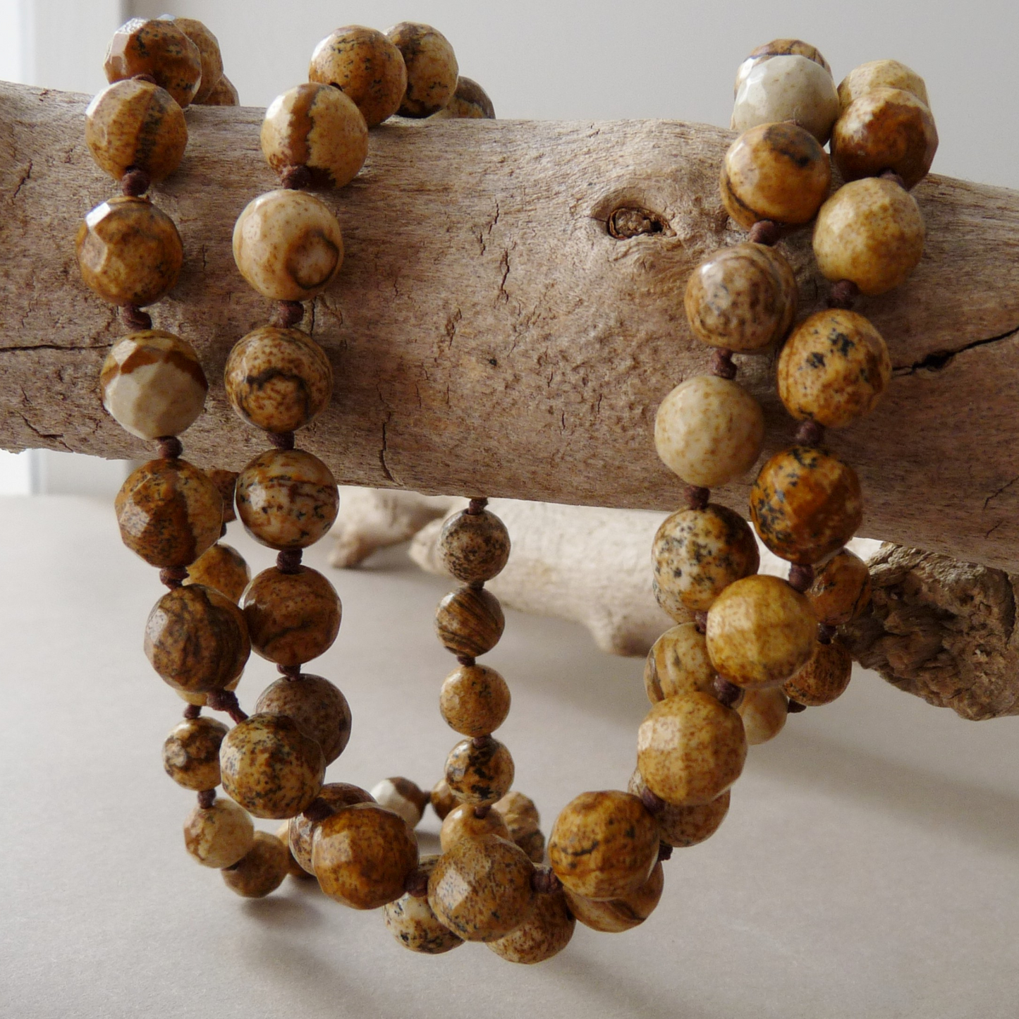 Natural stone necklace for men – spiritual men's necklace made of Landscape Jasper beads