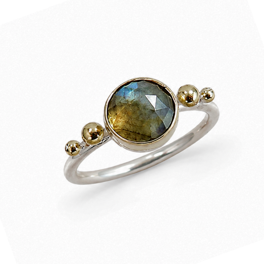 Stapelring met Blauwe Labradoriet | Zilver en Goud | Op Maat Gemaakt