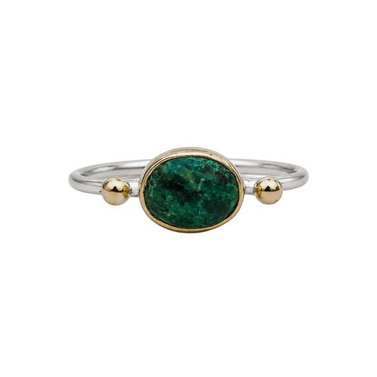 Stackable ring with Chrysoprase | Silver and Gold