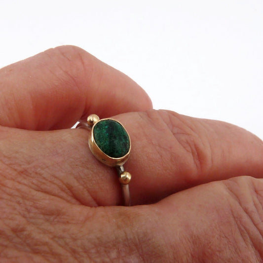 Stackable ring with Chrysoprase | Silver and Gold