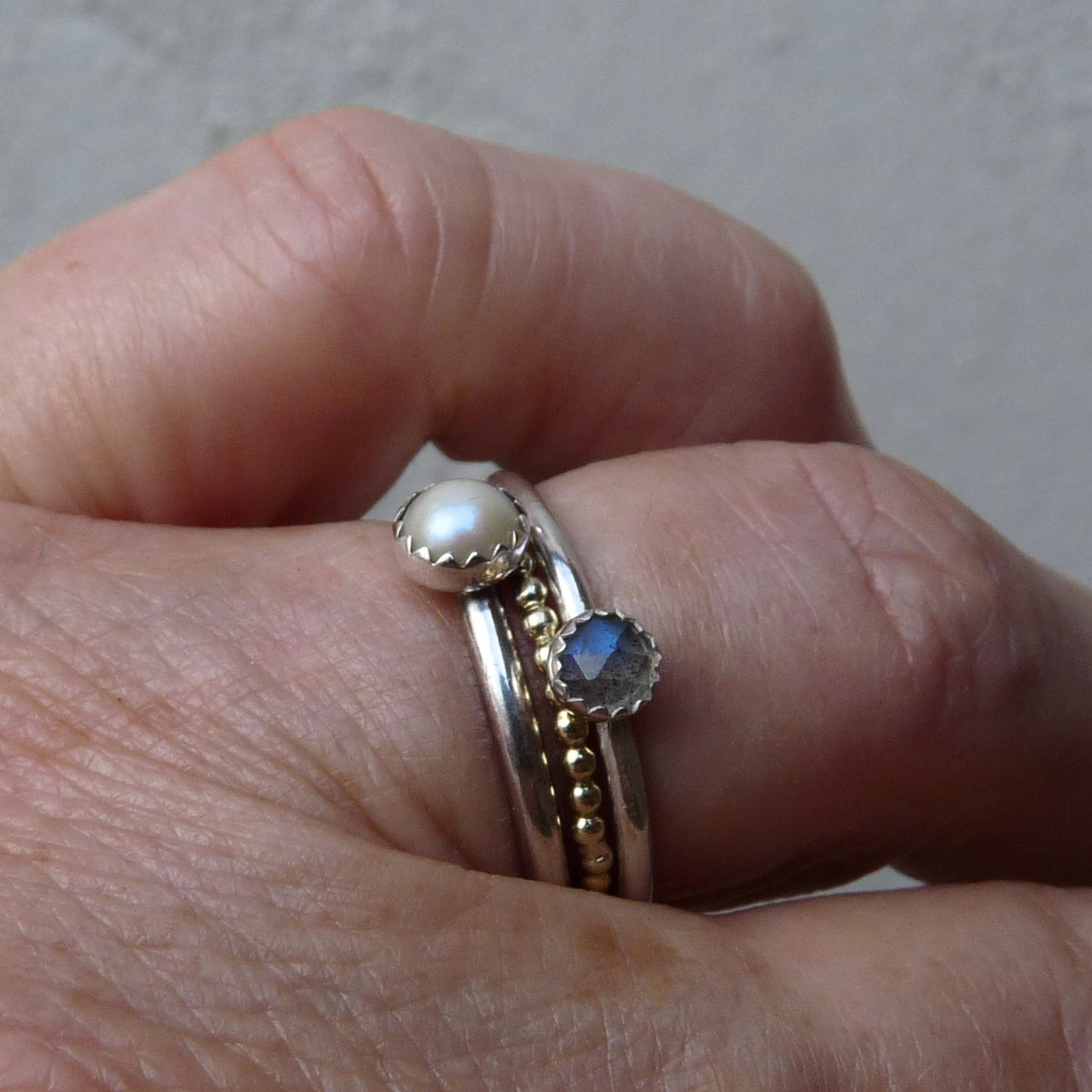 Stackable ring with labradorite - silver stackable ring with gemstone