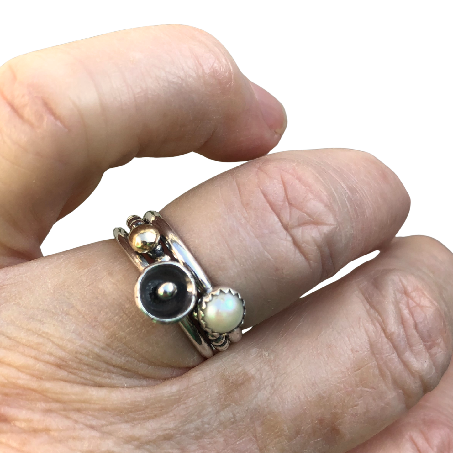 Silberner Stapelring mit Untertasse