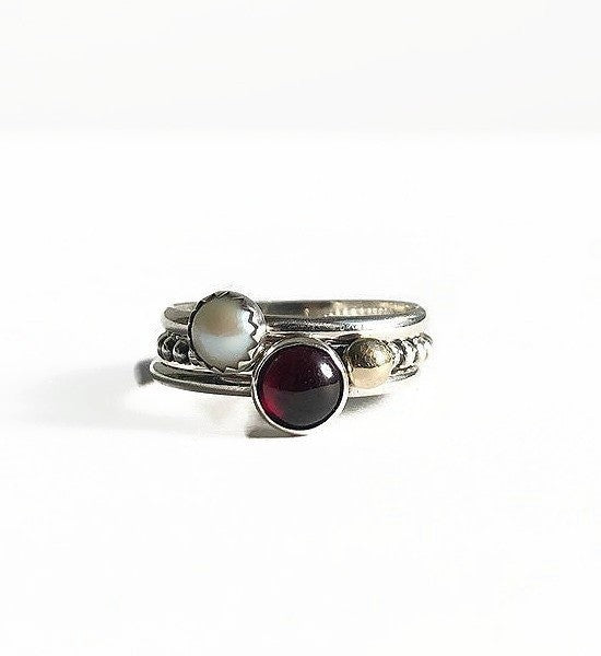 Silver Stackable Ring with Garnet