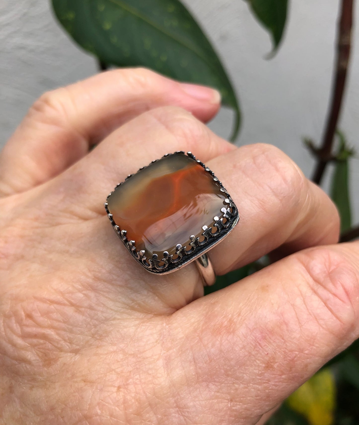 Ladies ring with Botswana Agate – Statement ring in antique style