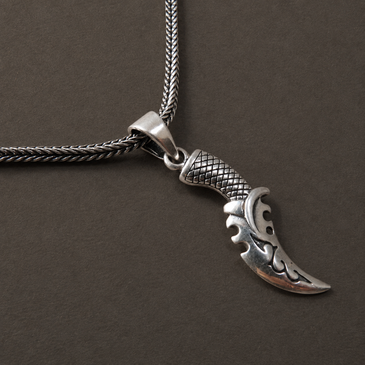 Men's chunky silver necklace with dagger pendant – 55 cm