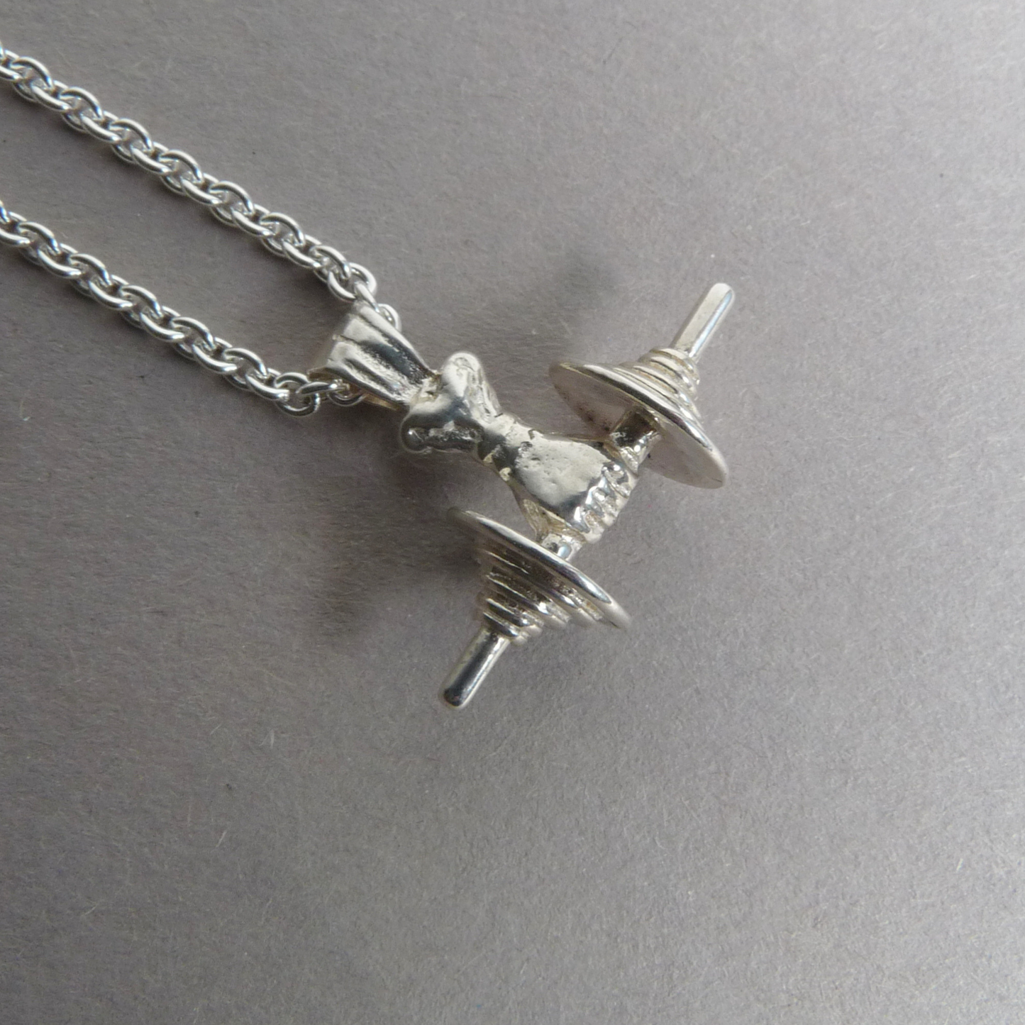 Silver men's necklace with pendant – cool dumbbell pendant