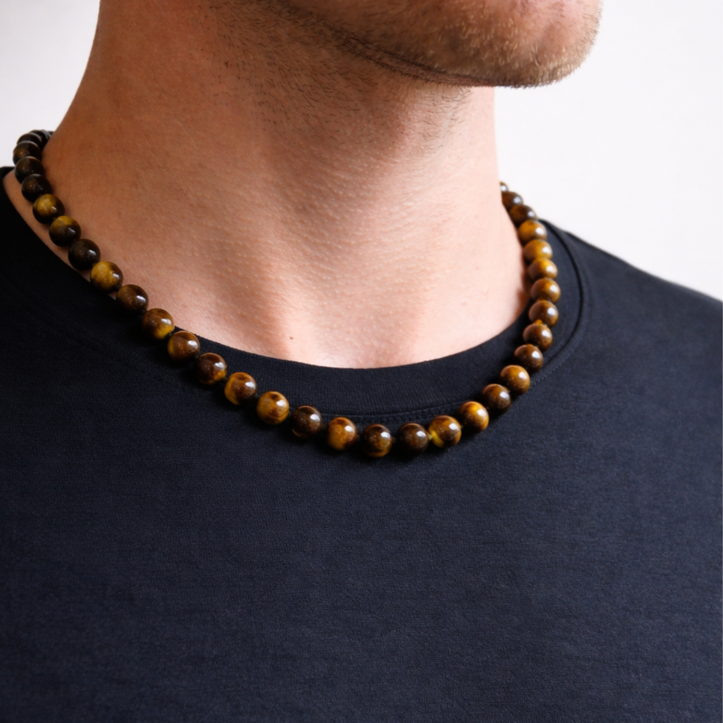 Tijgeroog heren ketting – warme basis kralenketting voor dagelijks dragen