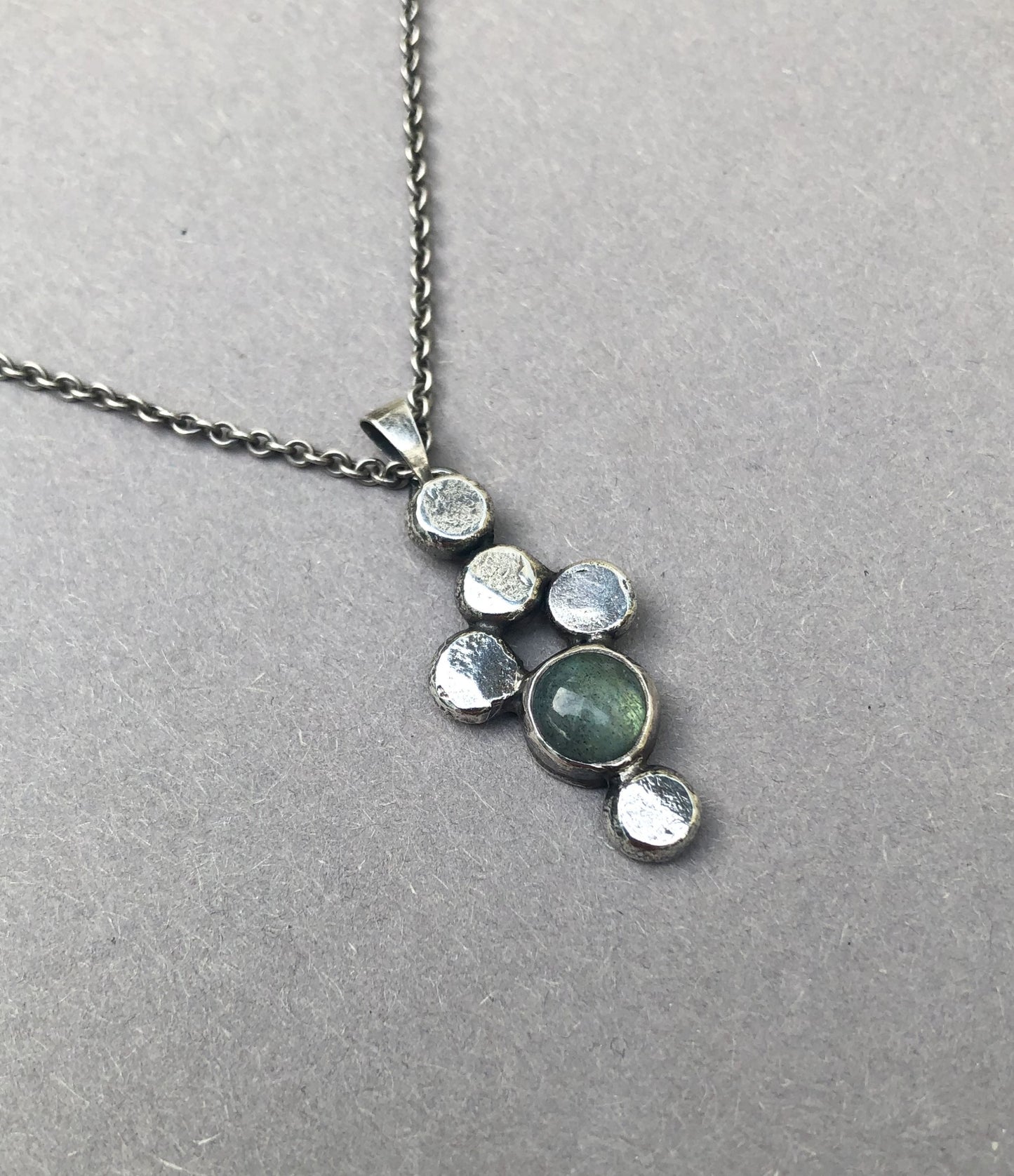 Men's Necklace with Silver Pendant and Labradorite