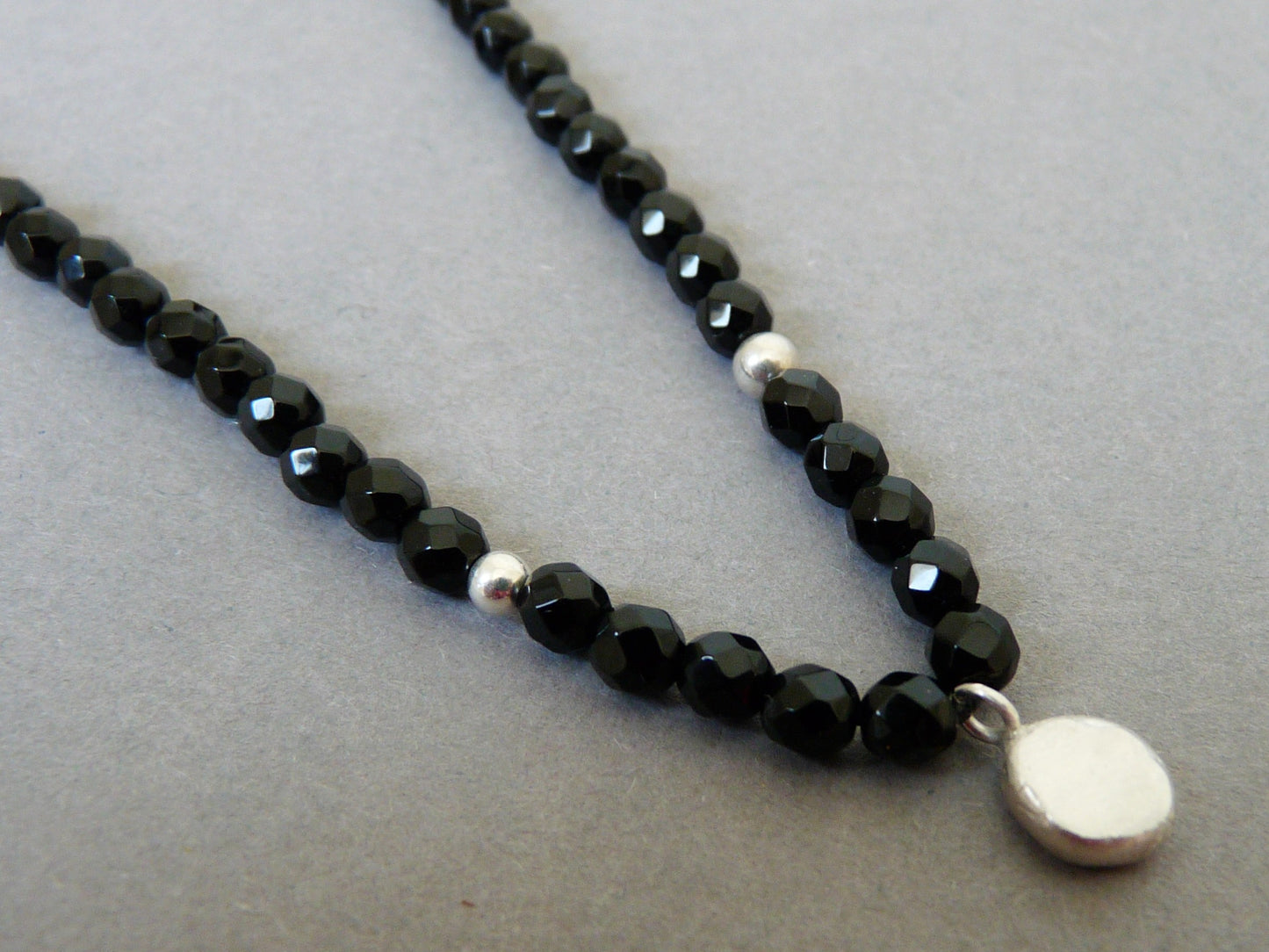 Black Onyx Men's Necklace with Silver Beads