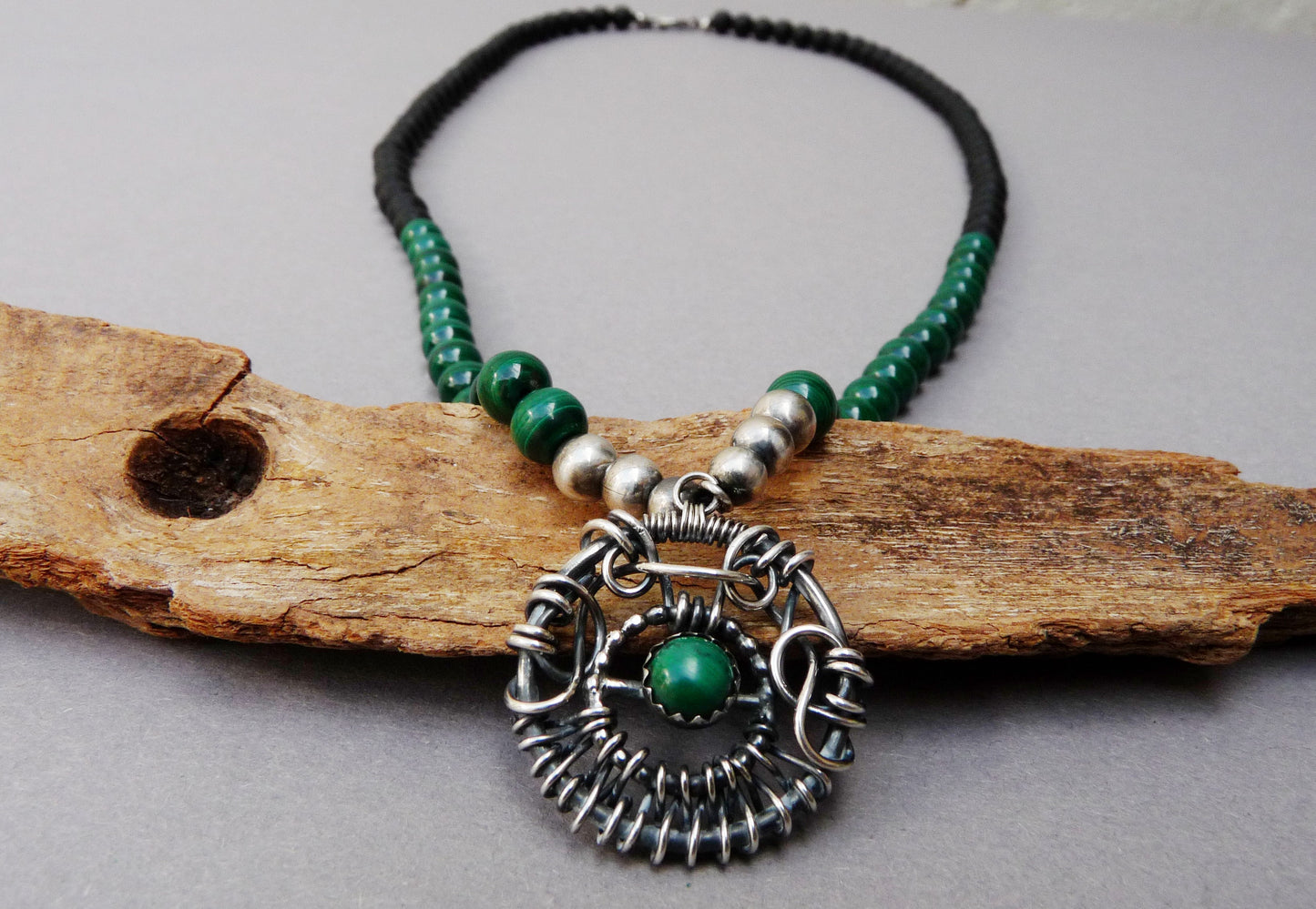 Necklace for men with Malachite and black Onyx