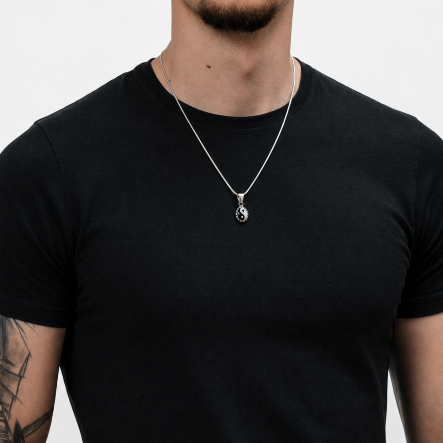 Zilveren heren ketting met Yin-Yang hanger
