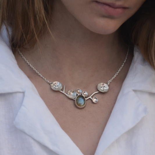 Silver designer necklace with labradorite