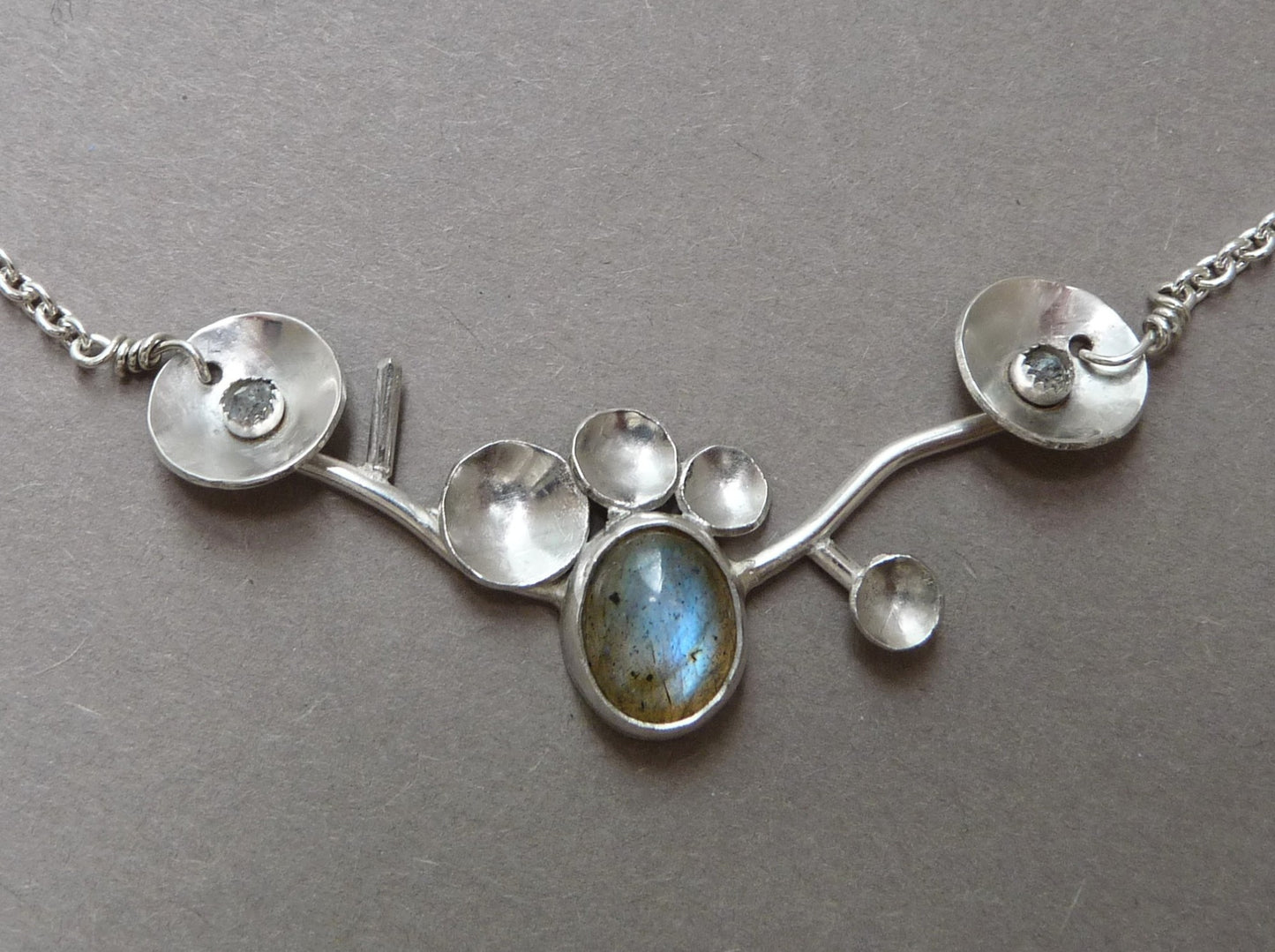 Silver designer necklace with labradorite