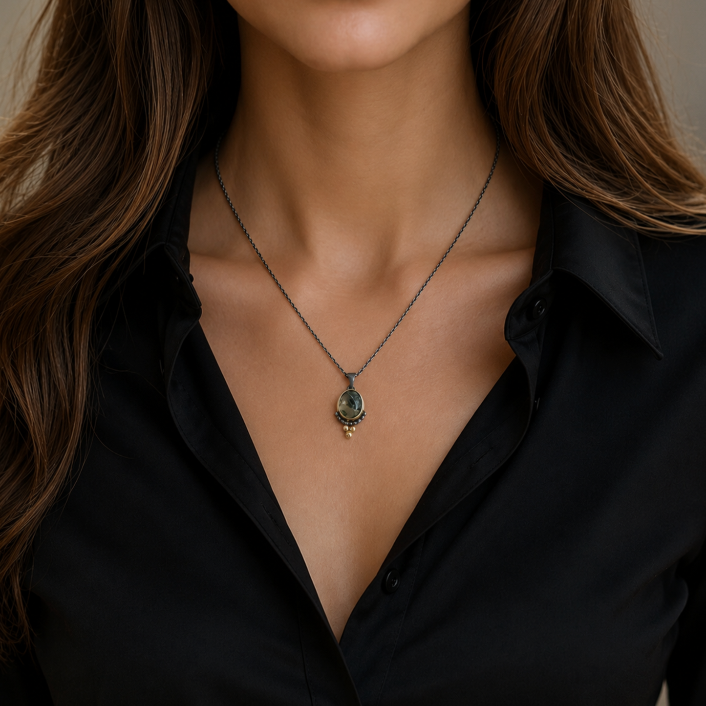 Gold and silver chain with tree agate - handmade gemstone pendant