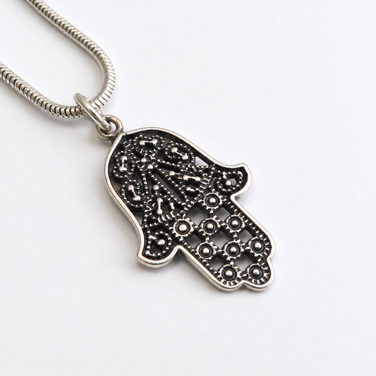 Zilveren heren ketting met Hamsa hanger